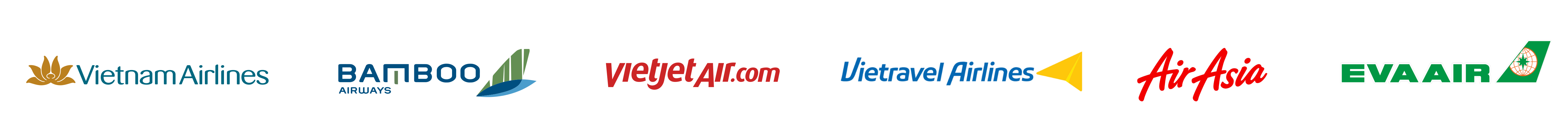 Vietnam Airlines, Bamboo Airways, Vietjet Air, Vietravel Airlines, AirAsia, EVA Air